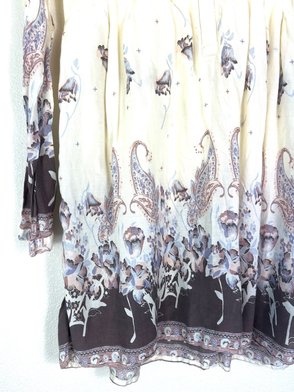 Free People Sierra Valley floral cream purple long sleeve mini dress size M - Picture 8 of 10
